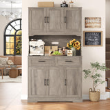 FACBOTALL Tall Kitchen Pantry Cabinet, Kitchen Cabinets with Countertop, Farmhouse Kitchen Pantry Storage Cabinet with Doors and Adjustable Shelves, Kitchen Hutch for Kitchen,Wash Gray FACBOTALL