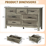 Nasonet Farmhouse 7-Drawer Dresser for Bedroom, 52" Wide Wood Chest of Drawers with Large Metal Handles, Grey Dressers Storage Organizer for Bedroom, Living Room & Hallway Nasonet