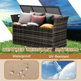 Patiomore 90 Gallon Outdoor Wicker Storage Bench with Cushion, Patio PE Rattan Deck Box with Handles (Gray), Grey Patiomore