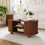 QEIUZON Rectangle Coffee Table, Fluted Coffee Tables for Living Room, Mid-Century Coffee Table Center Table with Storage & Sliding Doors for Apartment, Home Office (Walnut) QEIUZON