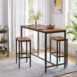 HOOBRO Bar Table and Chairs Set, 47.2” Rectangular Pub Table with 2 Stools for Small Space, High Top Table, 3-Piece Breakfast Table Set, Sturdy Metal Frame, Easy to Assemble, Rustic Brown BF52BT01 HOOBRO