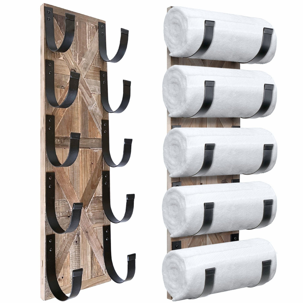 Autumn Alley Rustic Farmhouse Towel Rack for Rolled Towels – Stunning Barn Wood Farmhouse Bathroom Decor for Wall – Expertly Inlaid Wood with Matte Black Bar for Western Bathroom Decor Autumn Alley