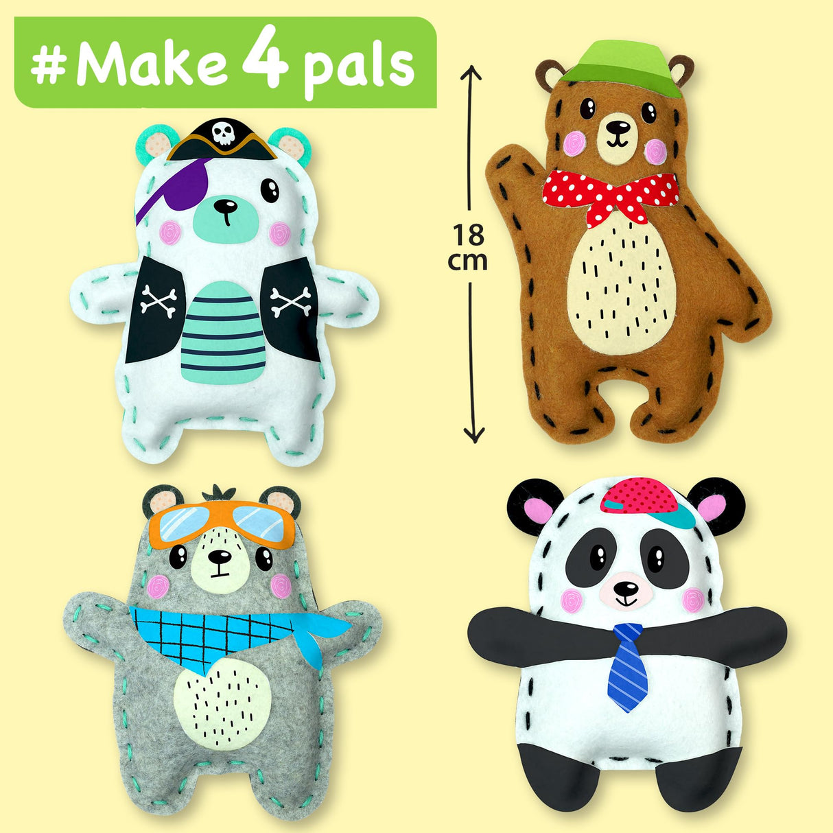 EZCRA Easy Arts and Crafts for Kids - No Mess Sewing Kit for Kids - 4 Easy to Do Bear Sewing Projects - Fun Felt Stickers - Tools with Instruction - Gifts for Boys and Girls Age 4,5,6,7,8 EZCRA