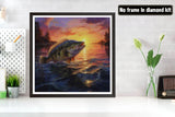 Bimkole 5D Diamond Painting Kits for Adults Sunset Fish, Full Drill River DIY Rhinestone Embroidery Set Paint with Diamonds Art by Number Kits Cross Stitch Home Wall Craft Decoration 12X12 inch Bimkole