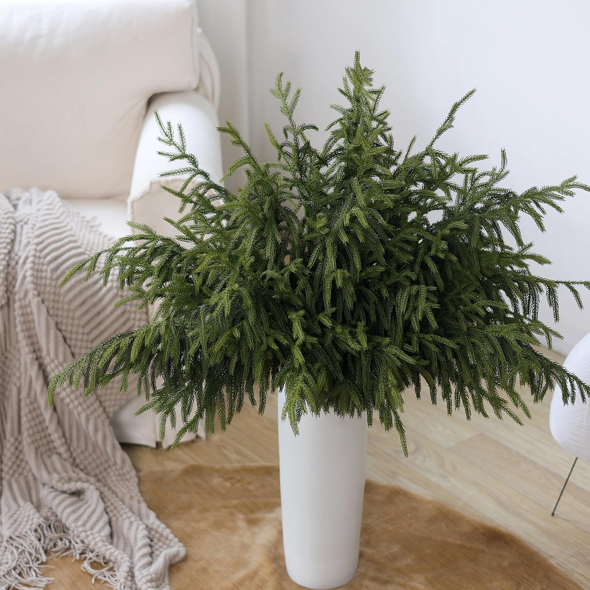 YXZZWL 8 Pcs Christmas Norfolk Pine Branches, 36 Inch Real Touch Artificial Norfolk Pine Branch Faux Cedar Pine Stem Fake Greenery Pine Picks for Vase DIY Garland Wreath Home Garden Decoration YXZZWL