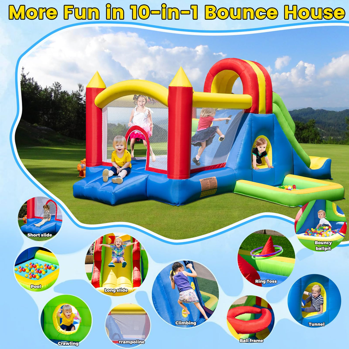 HuaKastro Large Bounce House for Big Kids – Inflatable Playground with Tall Slide, Climbing Wall, Water Pool, Bouncy Ball Pit, Tunnel, Ring Toss Cones, Perfect for Backyard Party Family Gatherings HuaKastro