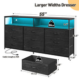 EnHomee 55" W Dresser TV Stand with Power Outlet & Lights for 65" TV, Dresser for Bedroom with 9 Fabric Drawers, TV Stand for Bedroom Dressers Console Table 55''W*11.8''*35.5'', Charcoal Black EnHomee