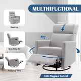 Merax Modern Upholstered Manual Swivel Recliner Chair w/Headsupport Adjustable Nursery Glider Rocker for Living Room, Bedroom Gray Merax
