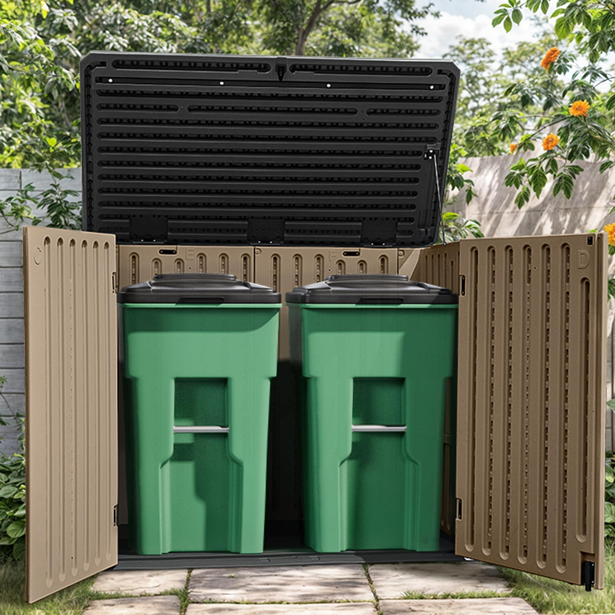 YITAHOME Large Outdoor Horizontal Storage Shed, 47 cu ft Resin Tool Shed w/o Shelf, Outdoor Waterproof Storage with Floor for Trash Cans, Garden Tools, Lawn Mower, Lockable, 4.5x2.8x3.9 ft, Brown YITAHOME