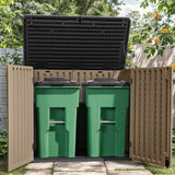 YITAHOME Large Outdoor Horizontal Storage Shed, 47 cu ft Resin Tool Shed w/o Shelf, Outdoor Waterproof Storage with Floor for Trash Cans, Garden Tools, Lawn Mower, Lockable, 4.5x2.8x3.9 ft, Brown YITAHOME