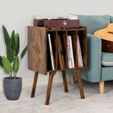 LELELINKY Record Player Stand,Vinyl Record Storage Table with 4 Cabinet Up to 100 Albums,Mid-Century Turntable Stand with Wood Legs,Brown Vinyl Holder Display Shelf for Bedroom Living Room (Patented) LELELINKY