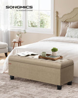 SONGMICS Storage Ottoman, Storage Bench, Tufted Entryway Bedroom Bench, 17.7 x 46.5 x 17.7 Inches, Hinges Easy Lid Operation, Wooden Legs, Linen-Look Cover, Loads 330 lb, Camel Brown ULOM070K01 SONGMICS