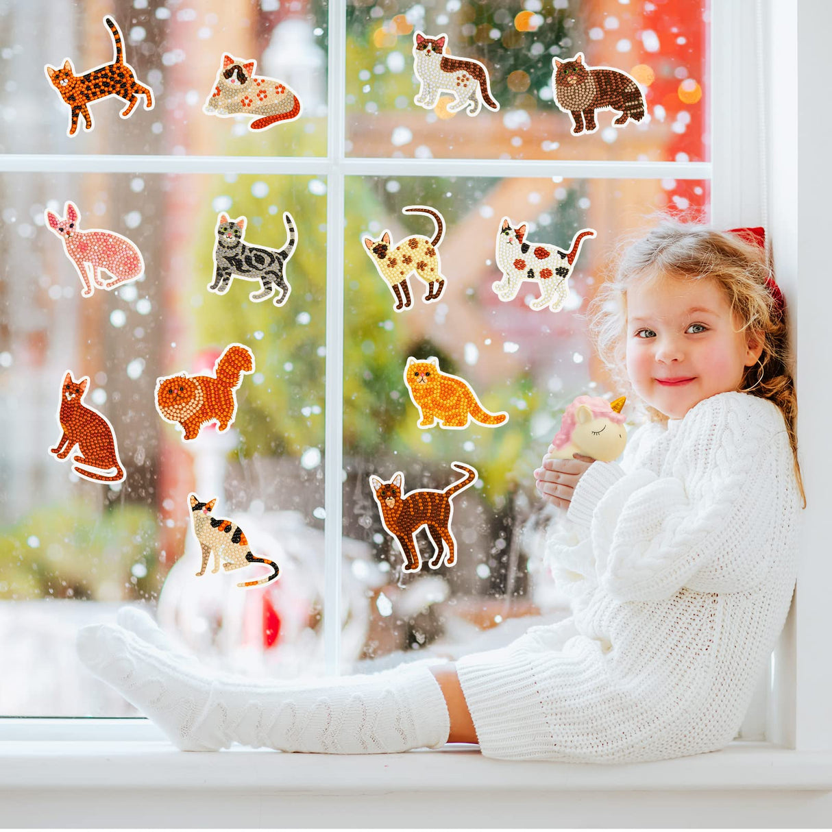 Hungdao 24 Pcs 5D DIY Diamond Sticker Painting Creative Sticker Kids Painting Kits Resin Rhinestone Gem Art Kits for Kids Adult Activity New Year Party Gifts (Cat) Hungdao