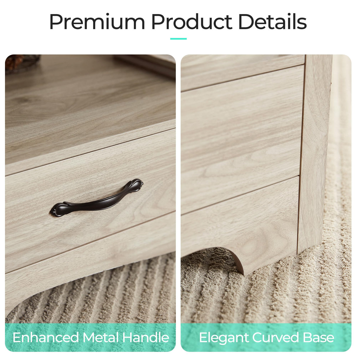 LINSY HOME Farmhouse Coffee Table with Storage, Wood Coffee Table for Living Room, Open Display Area and Storage Drawers with Metal Handles, Chic Style with Curved Base. Oak and Brown LINSY HOME