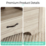 LINSY HOME Farmhouse Coffee Table with Storage, Wood Coffee Table for Living Room, Open Display Area and Storage Drawers with Metal Handles, Chic Style with Curved Base. Oak and Brown LINSY HOME