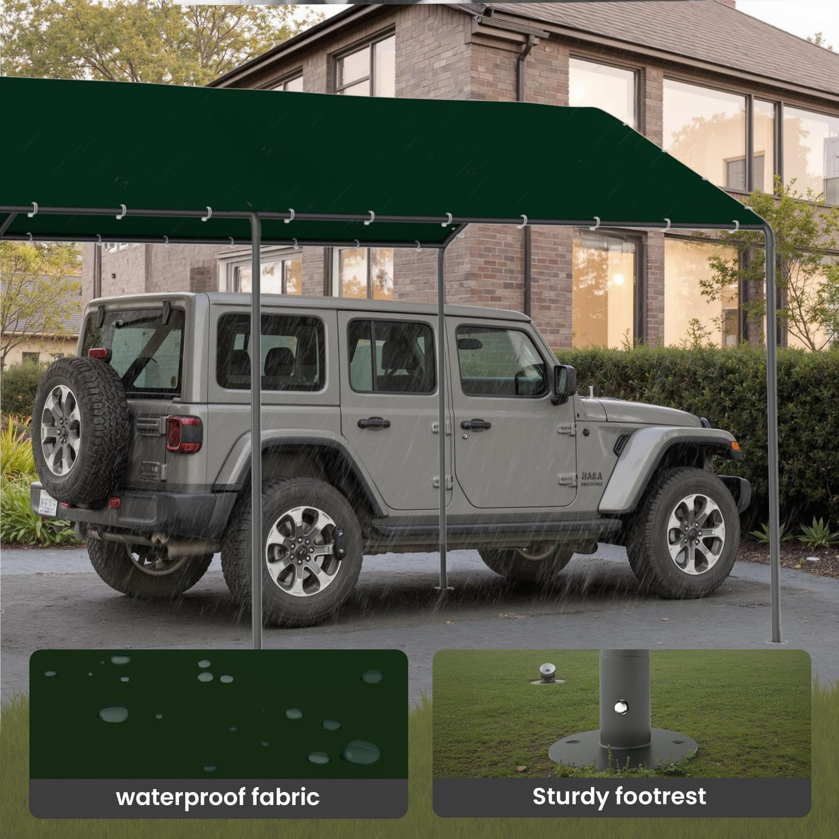 Carport, 10‘ x 20’ Heavy Duty Portable Garage All-Season Car Canopy w/Removable Sidewall & Doors, Carport Canopy Party Tent w/Water-Resistant Tarp for Backyard (Green, 10' x 20' /no Side) Phonjoroo