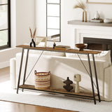 YATINEY 63" Console Table, Narrow Long Entryway Table, Industrial Skinny Sofa Tables, 2-Layer Hallway Table for Entryway, Display Table Behind Couch, Rustic Brown and Black CT16BR YATINEY