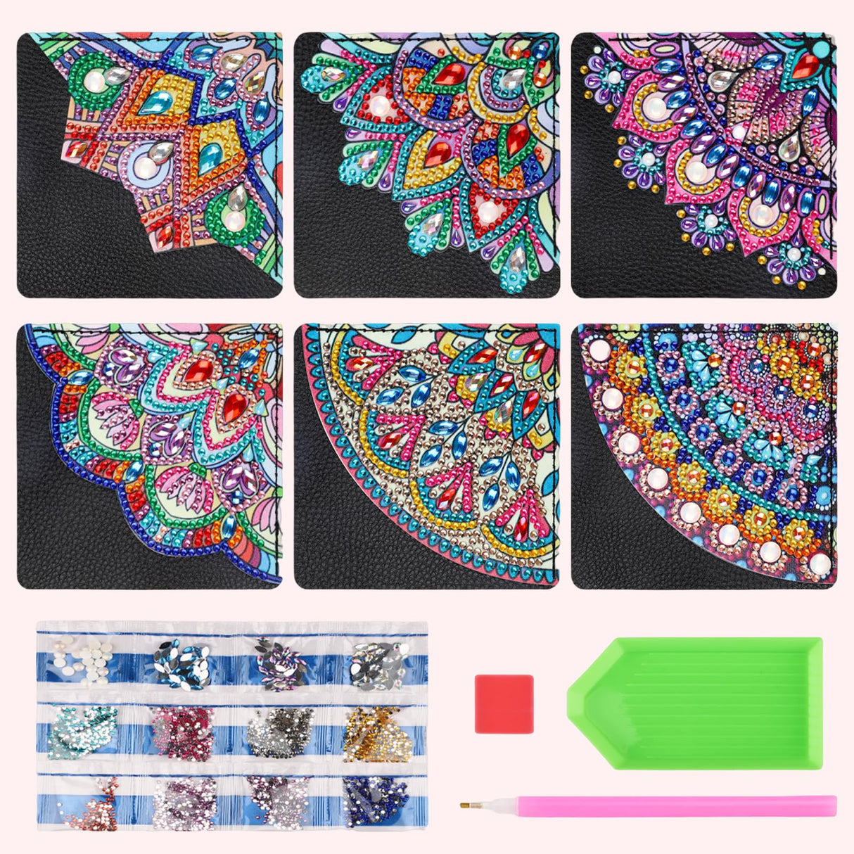 MXJSUA 6 Pcs DIY Diamond Art Painting Corner Bookmarks, Hand Corner Book Marks Gem Painting Art PU Leather Triangle Bookmarks for Home Office School Beginner Adults Reading Crafts Kit Book Lovers MXJSUA