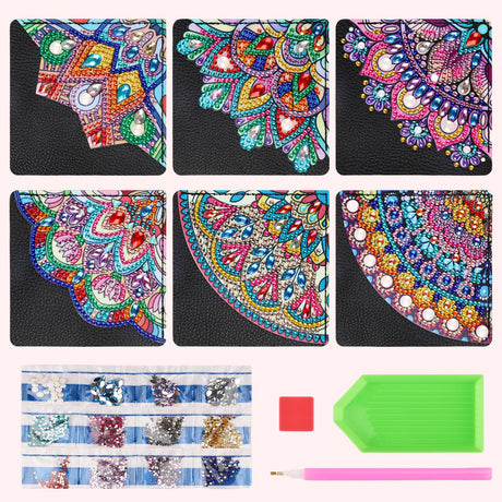 MXJSUA 6 Pcs DIY Diamond Art Painting Corner Bookmarks, Hand Corner Book Marks Gem Painting Art PU Leather Triangle Bookmarks for Home Office School Beginner Adults Reading Crafts Kit Book Lovers MXJSUA