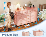 Casaottima Dresser for Bedroom with Charging Station, 55" Long Dresser with 13 Storage Drawers, Large Fabric Dressers Chests of Drawers with Shelves, Pink Casaottima