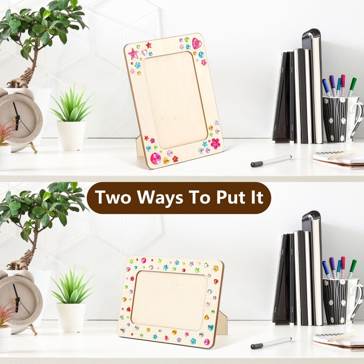 Lesnala 6Pcs Unfinished Wood Picture Frames with 4 Sheets Crystal Diamond Stickers Crafts DIY Kits for Adults Kids Party Present Fits 4 X 6 Inch Photo Lesnala