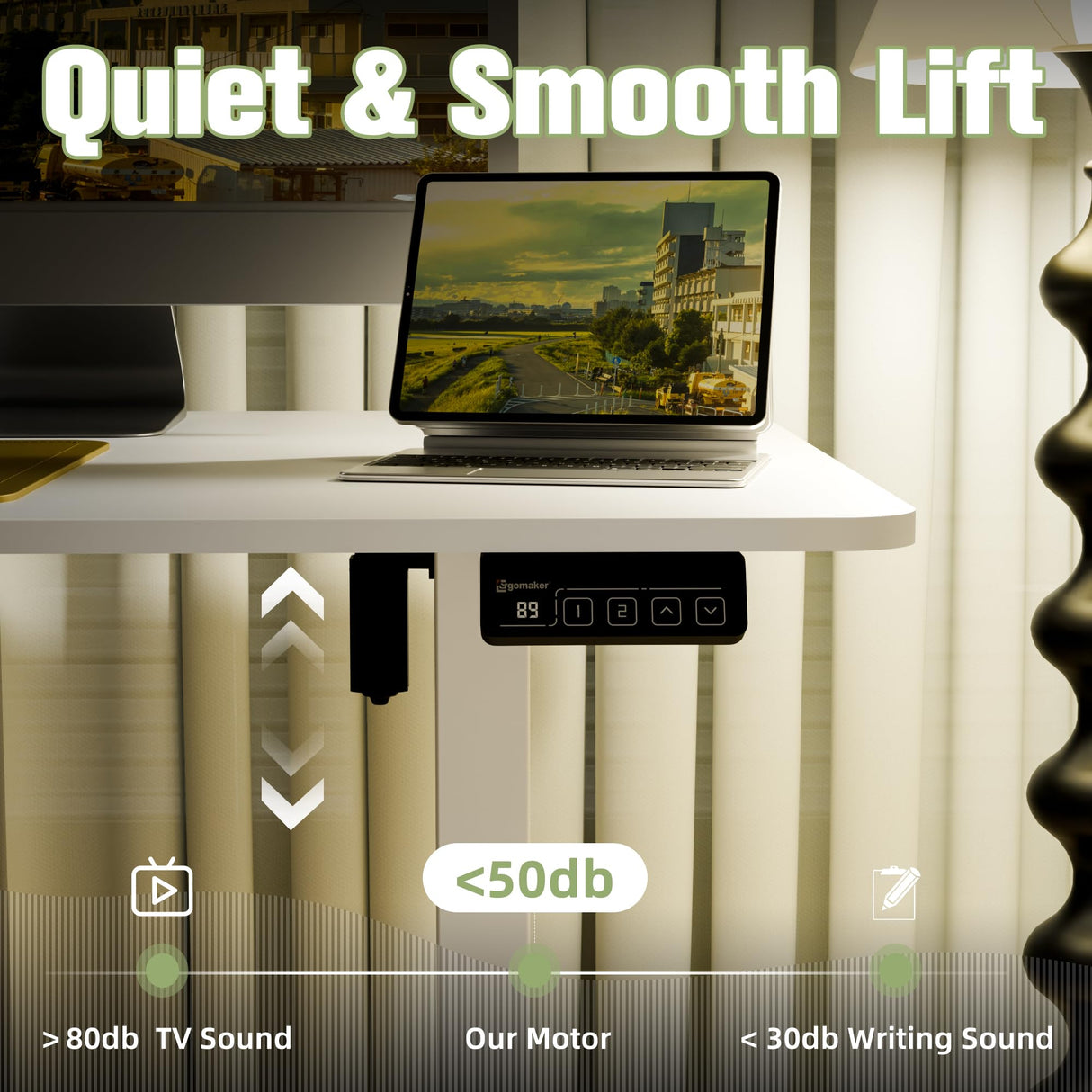 ERGOMAKER 63" Electric Standing Desk, Adjustable Height, Sit Stand Up Desk for Home Office & Computer Workstations, Memory Controller, White ERGOMAKER