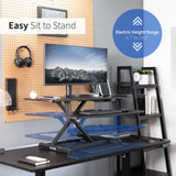VIVO 42 inch Electric Motor Desk Converter, Height Adjustable Riser, Sit to Stand Dual Monitor and Laptop Workstation with Wide Keyboard Tray, Black, DESK-VE42B VIVO