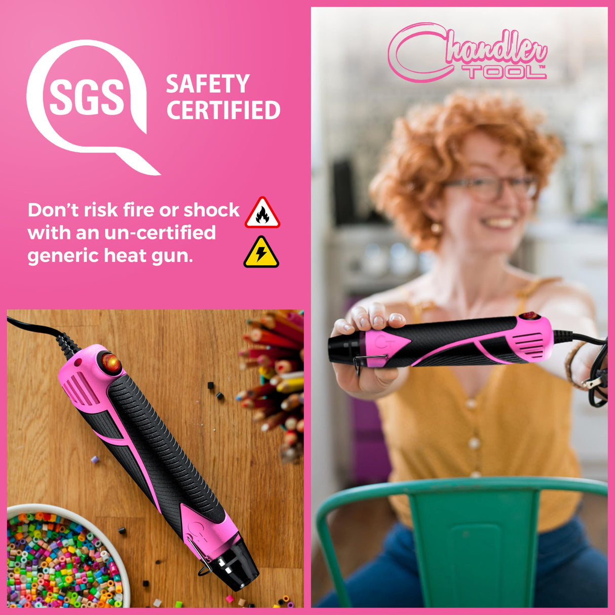 Heat Gun for Crafting, Mini Dual Temp Hot Air Gun Tool for Epoxy Resin, Shrink Wrapping, Vinyl Wrap, Embossing, Electronics, Candle Making, Sublimation, Phone Repair & DIY (Pink/Black) Chandler Tool