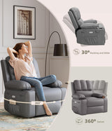 GarveeHome 360° Swivel Electric Massage Recliner Chair with Zero Gravity & 3D Heat Therapy - Overstuffed PU Leather Power Lazy Sofa, USB Charger/Storage for Living Room & Home Office GarveeHome