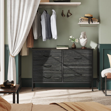 WLIVE Dresser for Bedroom with 5 Drawers, Wide Bedroom Dresser with Drawer Organizers, Chest of Drawers, Fabric Dresser for Living Room, Closet, WLIVE