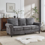 Kingfun 3 Seater Couch, Mid Century Modern Sofa with Rolled Arms and Deep Seats, Fluffy Comfort for Living Room, Apartment, Easy Assembly, Gray Kingfun
