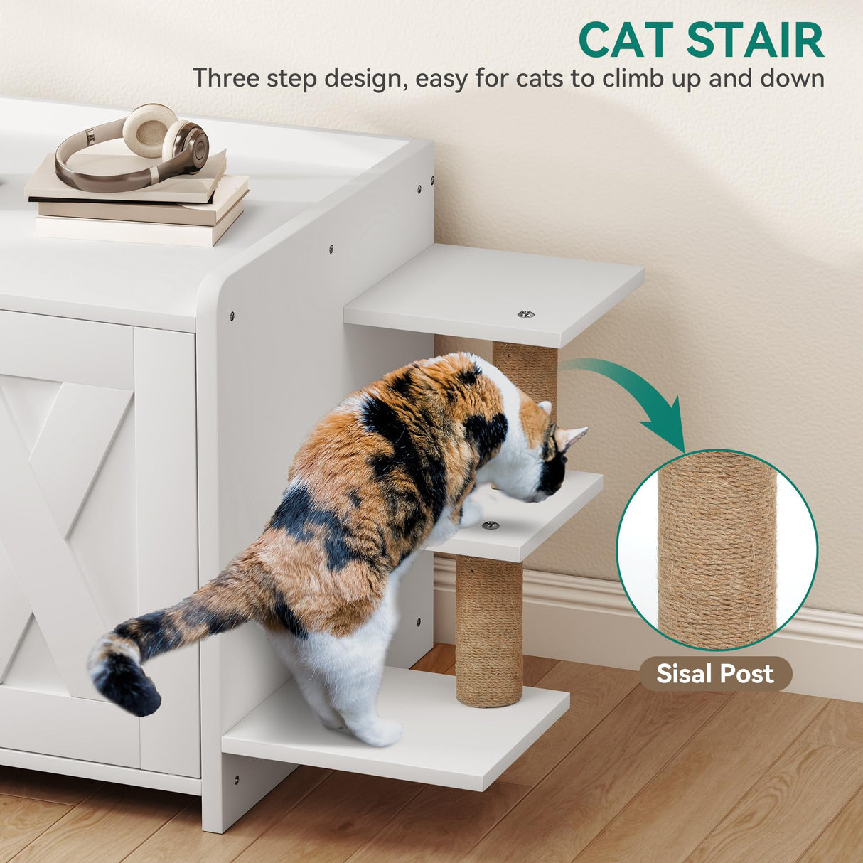 YITAHOME 27" Cat Litter Box Enclosure, Modern Cat Litter Box Furniture Hidden with Scratching Post&cusion, Wooden Cat House as Side End Table Nightstand, Fit Most of Litter Box, White YITAHOME