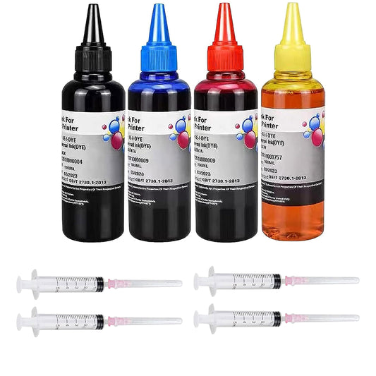 AYMSous Ink Refill Kit for HP 60 61 63 64 65 902 932 952 950 951 564 Refillable Ink Cartridge for HP Envy 4500 4520 5643 OfficeJet 6500a 6500 6000(4x100ML 1 Black, 1 Cyan. 1 Magenta, 1 Yellow)