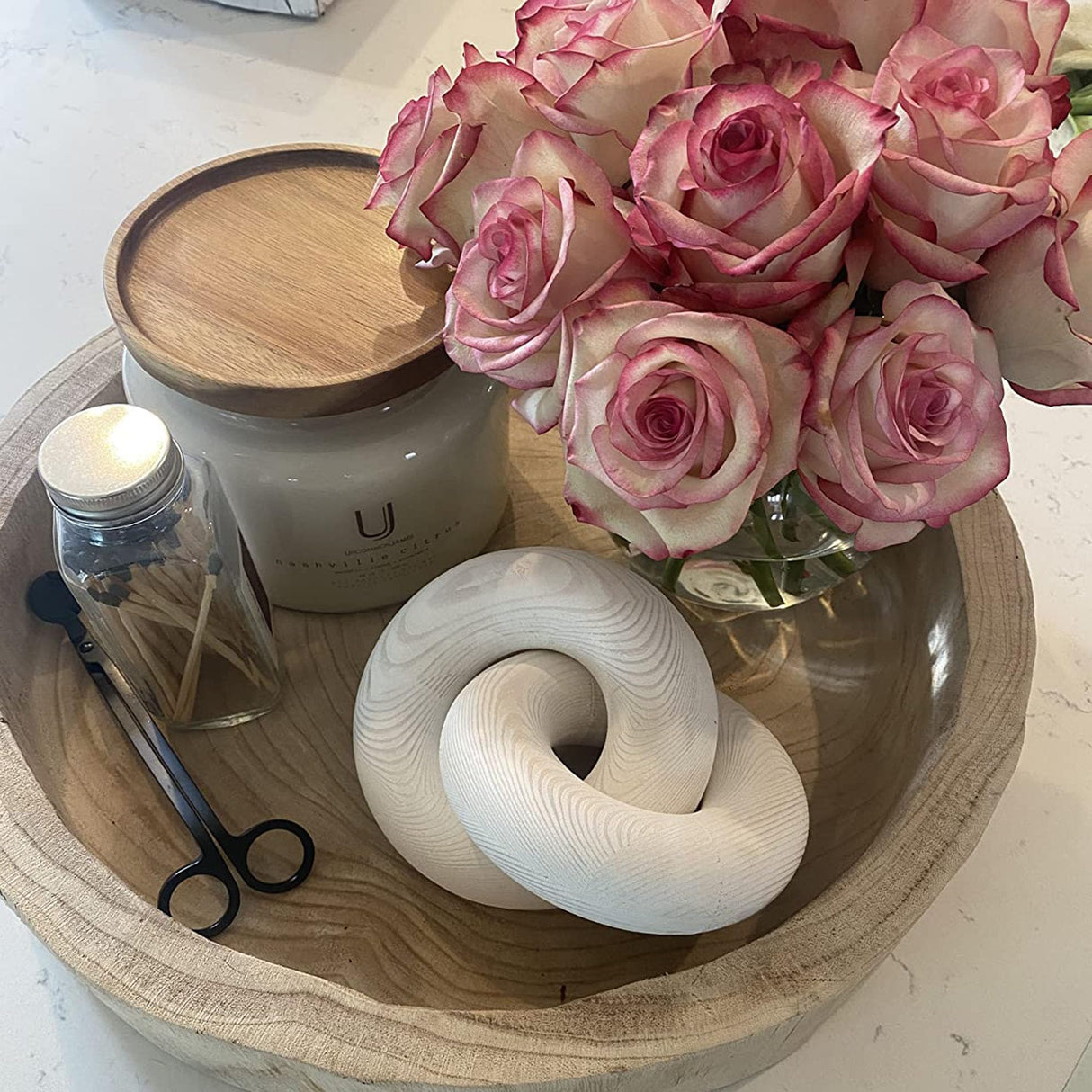 YiLiiod Wood kont Decor Coffee Table Decor for Living Room, Wood Chain Link Decor, Hand Carved Decoration for Home, Modern Farmhouse, Boho and Shelf Object YiLiiod