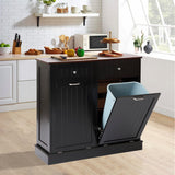 LOUVIXA Tilt Out Trash Can Cabinet Dog Proof with Double Wood Hidden Trash Can Holder, Kitchen Free Standing Recycling Cabinet（Black） LOUVIXA