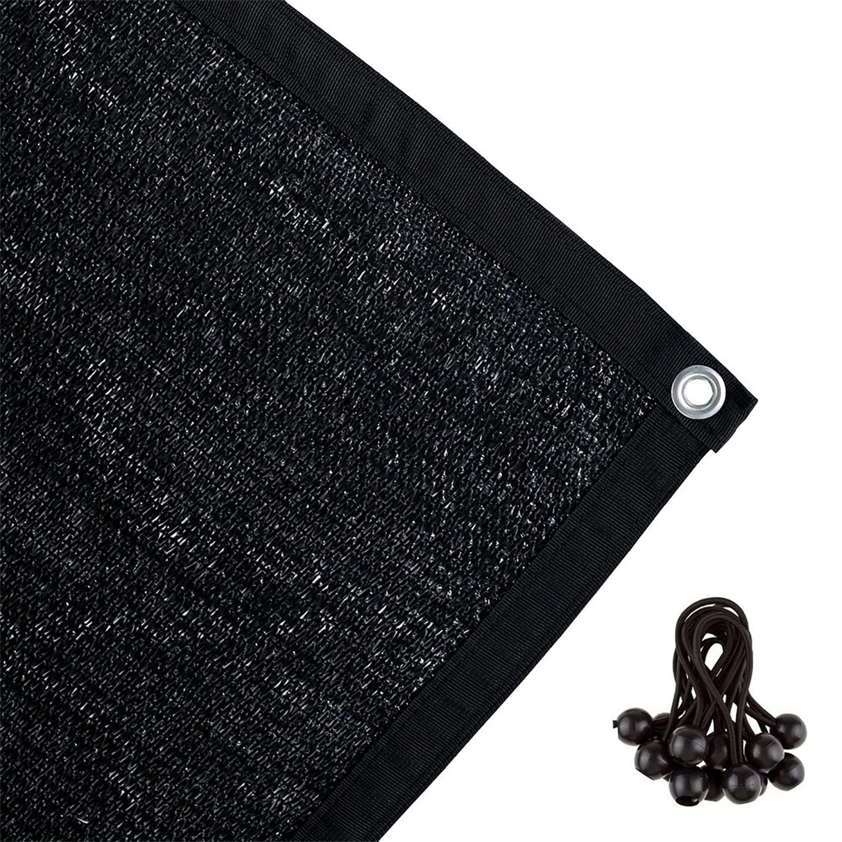 Shatex 90% Shade Cloth 10x20ft Hanging-up Sunblock Shade Panel, Black, 12 Bungee Balls Shatex
