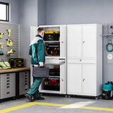 Letaya Metal Garage Storage Cabinet with Wheels,72“ Rolling Tool Cabinet with 4 Door Lock-Adjustable Shelves and Drawer for Garage Home Office Utility Room (White with Wheels) Letaya