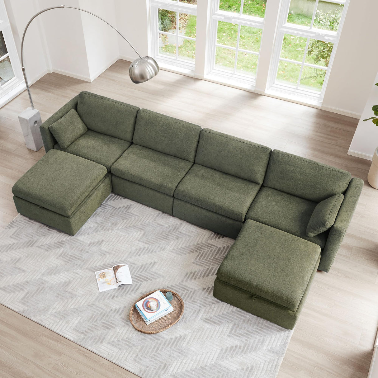 CHITA Oversized Modular Sectional Sofa Set, FSC Certified Extra Large U Shaped Couch with Reversible Chaise Modular Sectional Couch,146 inch Width,6 Seat Modular Sofa with Storage Ottomans, Moss Green CHITA