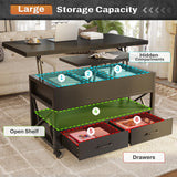 Itaar 40" Lift Top Coffee Table, 4 in 1 Coffee Tables with Storage for Living Room, Small Farmhouse Coffee Table with 2 Drawers & LED Light for Dining Reception Room, Black Itaar