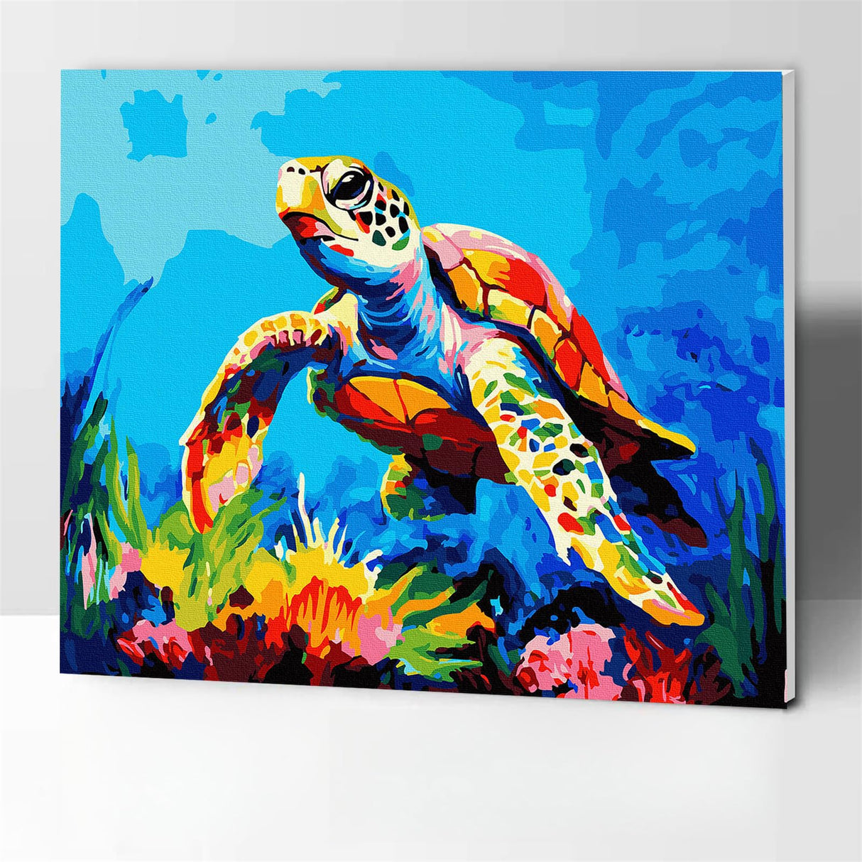 Paint by Numbers Kit for Adults Kids with Frame, Framed Paint by Number Kids Adult Canvas Number Painting by Numbers Arts and Crafts Kits for Adults, Wandering Turtle 12x16inch Komking