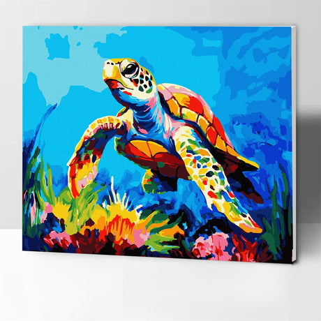 Paint by Numbers Kit for Adults Kids with Frame, Framed Paint by Number Kids Adult Canvas Number Painting by Numbers Arts and Crafts Kits for Adults, Wandering Turtle 12x16inch Komking