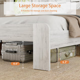 FSTAR King Size Wooden Farmhouse Bed Frame with Headboard, Boho Platform Bedframe with Charging Station & Led Lights, Heavy Duty Metal Slats, Noise Free, No Box Spring Needed, White FSTAR