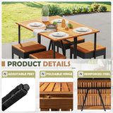 Devoko Patio Bar Set 5 Pieces Acacia Wood Patio High Top Bar Table and Stools Chairs Set Foldable Outdoor Bar Stools Set of 2 for Garden, Balcony Devoko