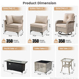 OOBOLT Outdoor Patio Furniture Sets,11 PCS Patio Conversation Set Outside Rattan Sectional Sofa with 54 in Fire Pit Table Wicker Rocking Chair Coffee Table Fit Backyard Porch Garden Poolside Balcony OOBOLT