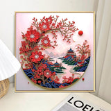 antor Special Shape Diamond Art Kit for Adults, 5D Diamond Painting Kits for Beginner, Crystal Rhinestone Landscape Painting with Red Plum Blossoms, DIY Diamond Painting for Home Wall Decor Gift antor