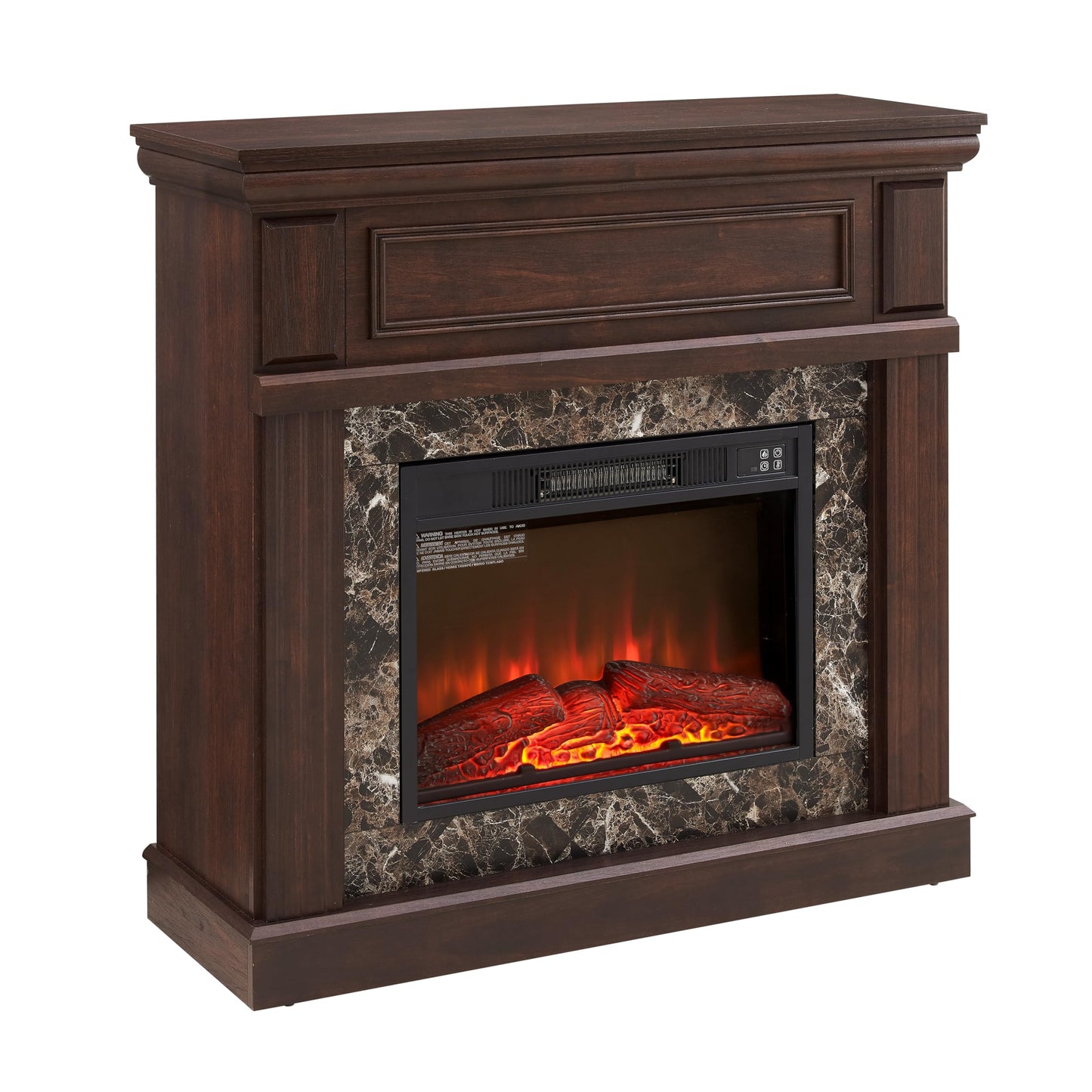 43" Electric Fireplace with Mantel, Electric Fireplace Heater, TV Stand w/Freestanding Electric Fireplace, Fireplace Mantel Wooden Surround for Living Room (Cherry)