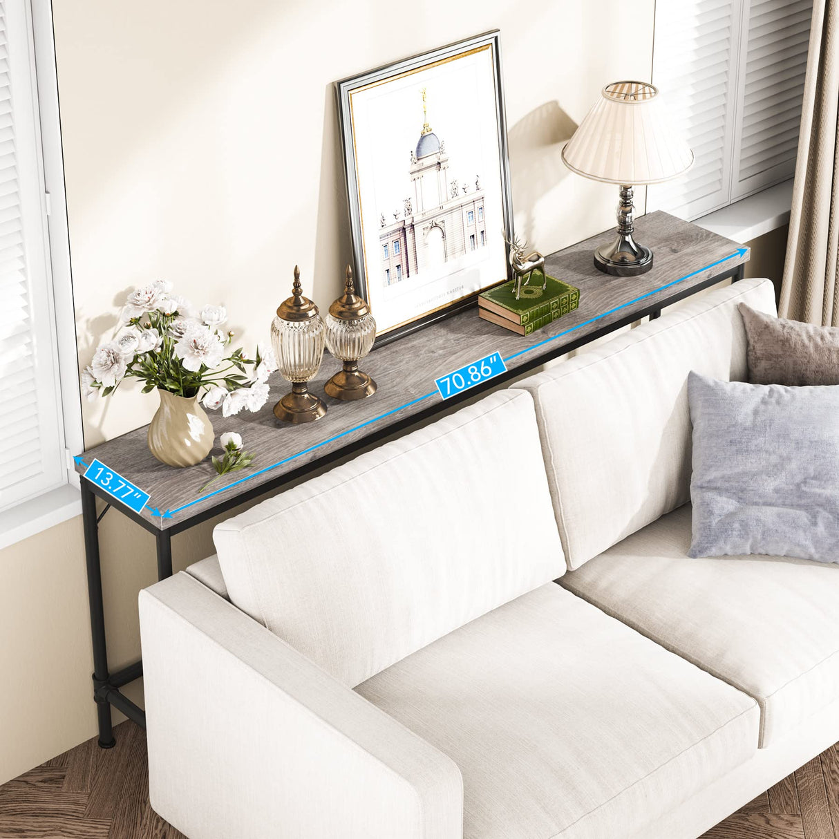 Tribesigns 70.9 Inch Extra Long Console Table, Narrow Long Sofa Table Behind Couch, Rustic Grey Entryway Hallway Table Industrial Height Bar Table for Living Room Tribesigns