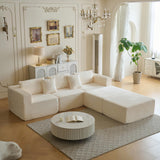 110" Modular Sectional Couch with 2 Movable Ottoman, Cloud Sofa Couches for Living Room, U Shaped Deep Seat Boneless Sofa,Luxury Corduroy Fabric, No Assembly Required White Veloflow