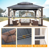 Warmally 12'×14' Hardtop Gazebo with Stable Support Posts, Outdoor Metal Gazebo with Nettings and Curtains Fast-Splicing Aluminum Structure for Patio Backyard Deck and Lawns Warmally