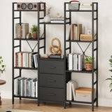 AFLUI Triple Bookshelf with 3 Fabric Drawers, 4-Tier Book Shelf and 10 Display Shelves, Industrial Large Bookcase for Home & Office, Black, 47'' Wide AFLUI